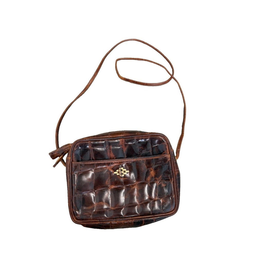 L.J. Simone New York Brown Croc-Embossed Crossbody Purse Vintage‎ Style